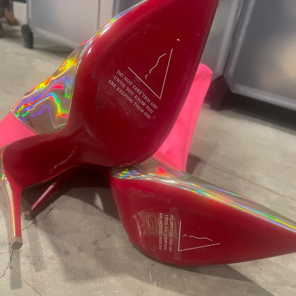 Christian Louboutin Neon Pink Holographic Pointed Stiletto Ankle Boots - Picture 3 of 5